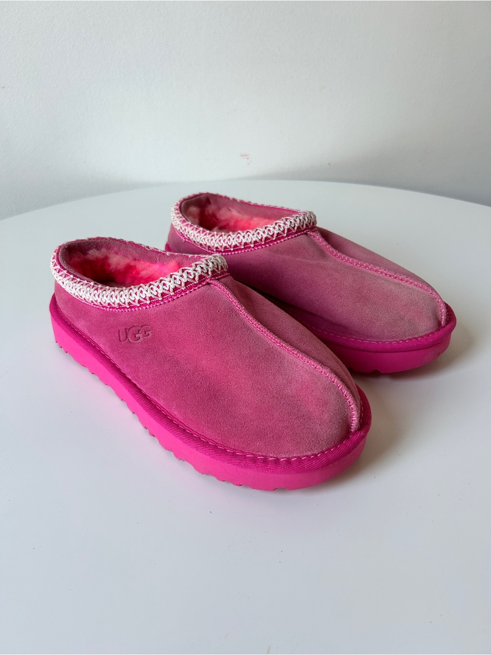 NEW UGG Tasman Suede and Shearling Slippers Bright Pink